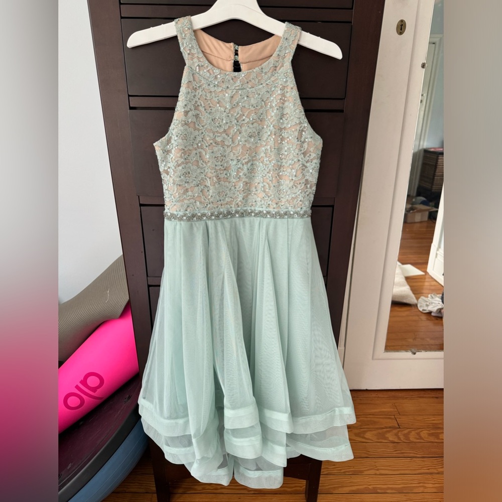 Girls mint green fancy party dress size 12